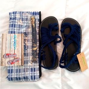 NWT EveRelax Blue Braided Rope Sandals HandWoven